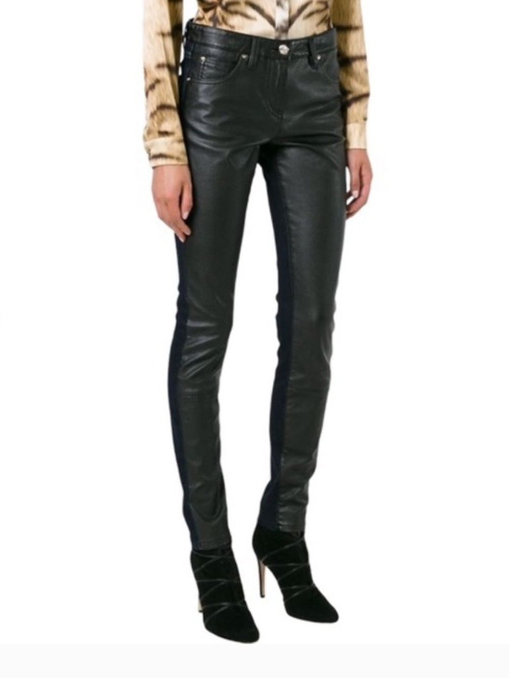 Roberto Cavalli Wax Coated Denim Skinny Jeans in Black Size 44 or US 8